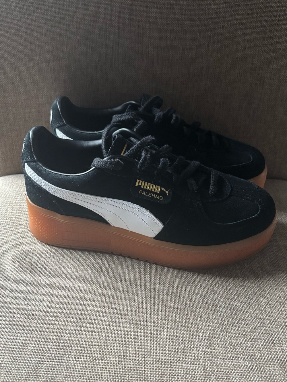 Puma Women’s Black White Gum Platform Palermo Sneakers